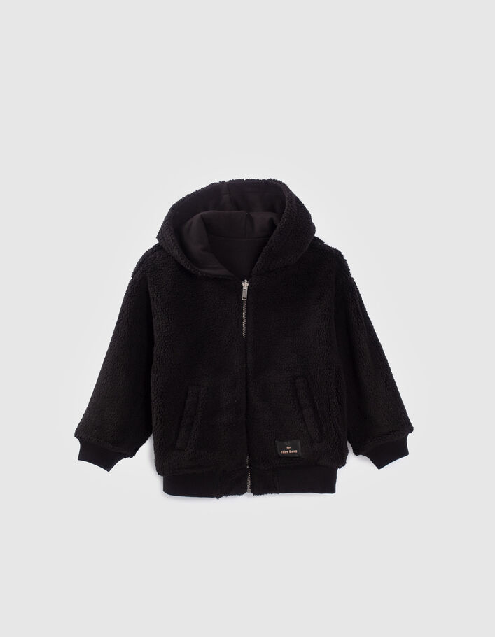 Cardigan réversible noir Sherpa et molleton garçon-4