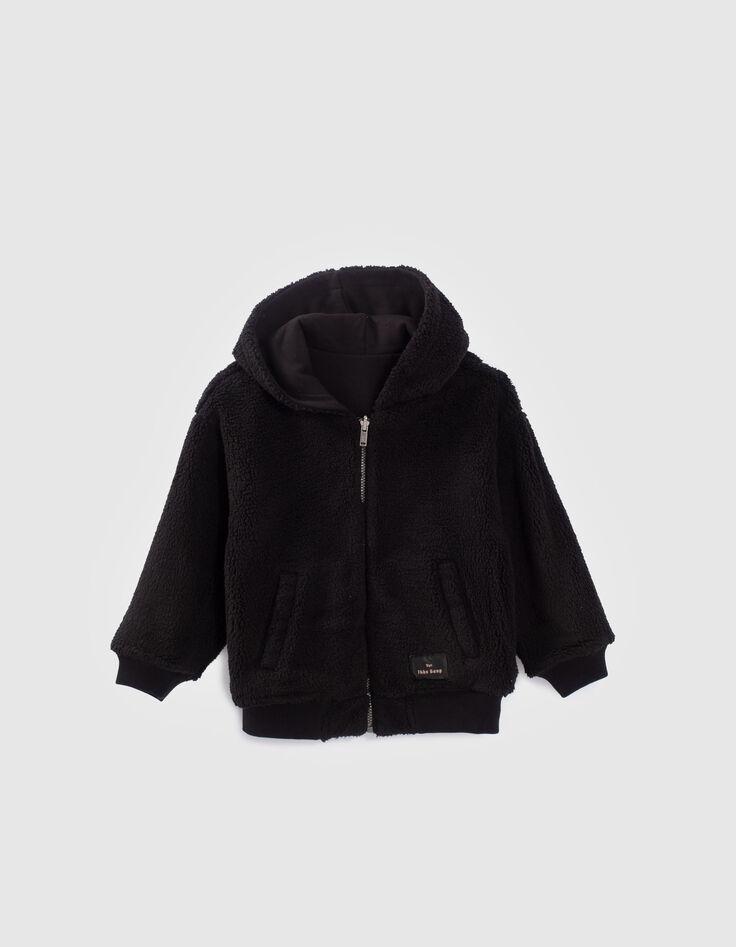 Boys&rsquo; black Sherpa/sweatshirt fabric reversible cardigan-3