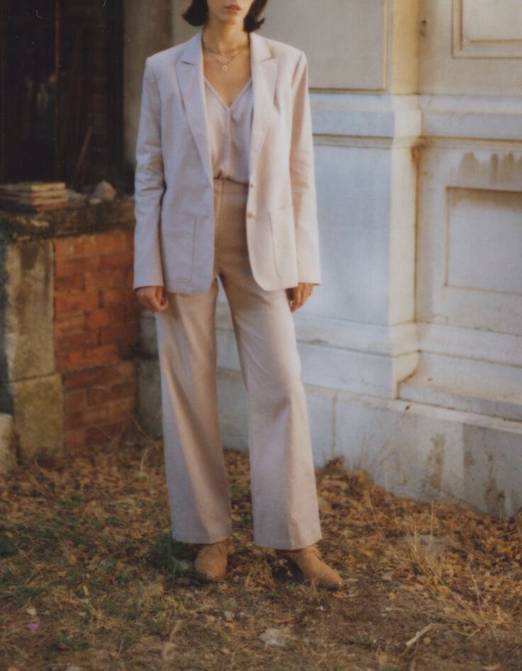 Women’s lilac linen cotton blend flared trousers-7