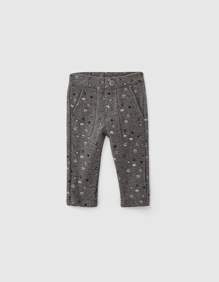 Pantalón gris oscuro punto estampado blasones bebé niño -1