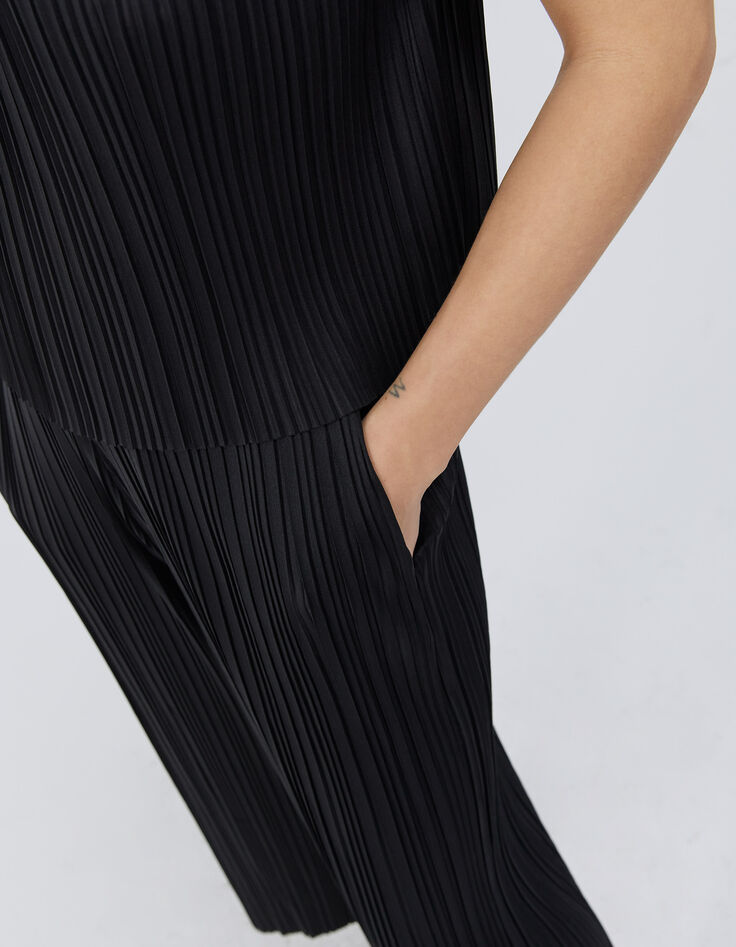 Zwarte large broek plissé gerecycleerd Dames-3
