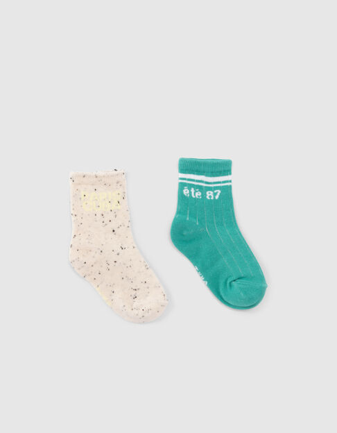 Chaussettes vertes et écrues à doupions bébé garçon - IKKS