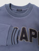 Boys’ blue sweatshirt, corduroy embroidered slogan-4