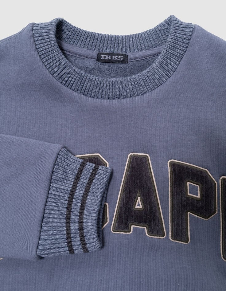 Boys’ blue sweatshirt, corduroy embroidered slogan-4 Boys’ blue sweatshirt, corduroy embroidered slogan-4