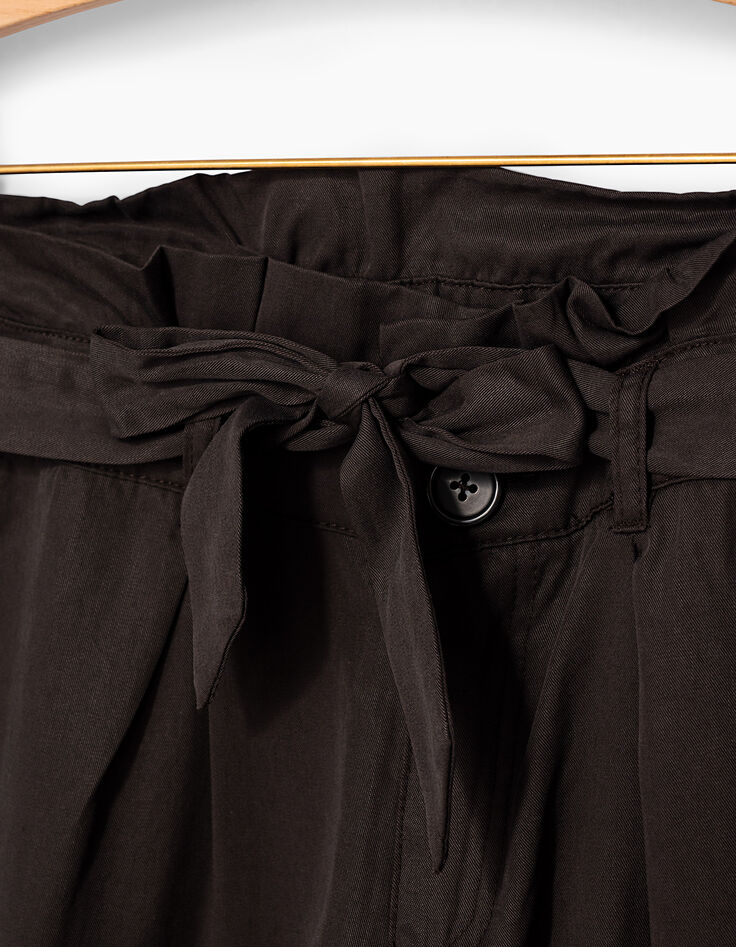 Anthrazitgraue, fließende Paperbag-Mädchenhose-3