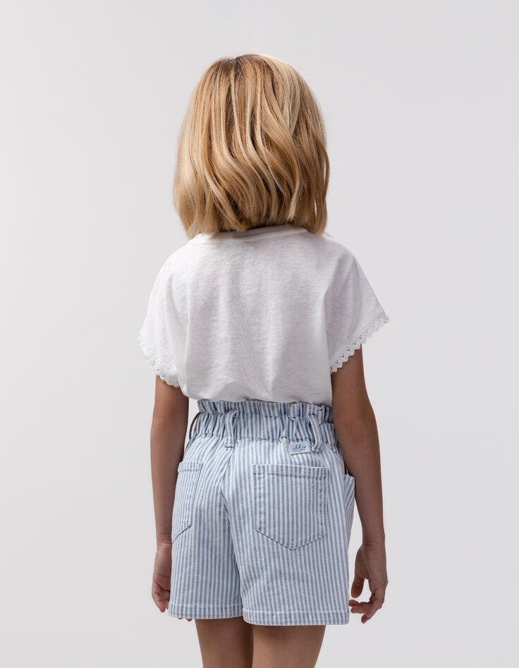 Short en jean blanc rayures bleues fille-3