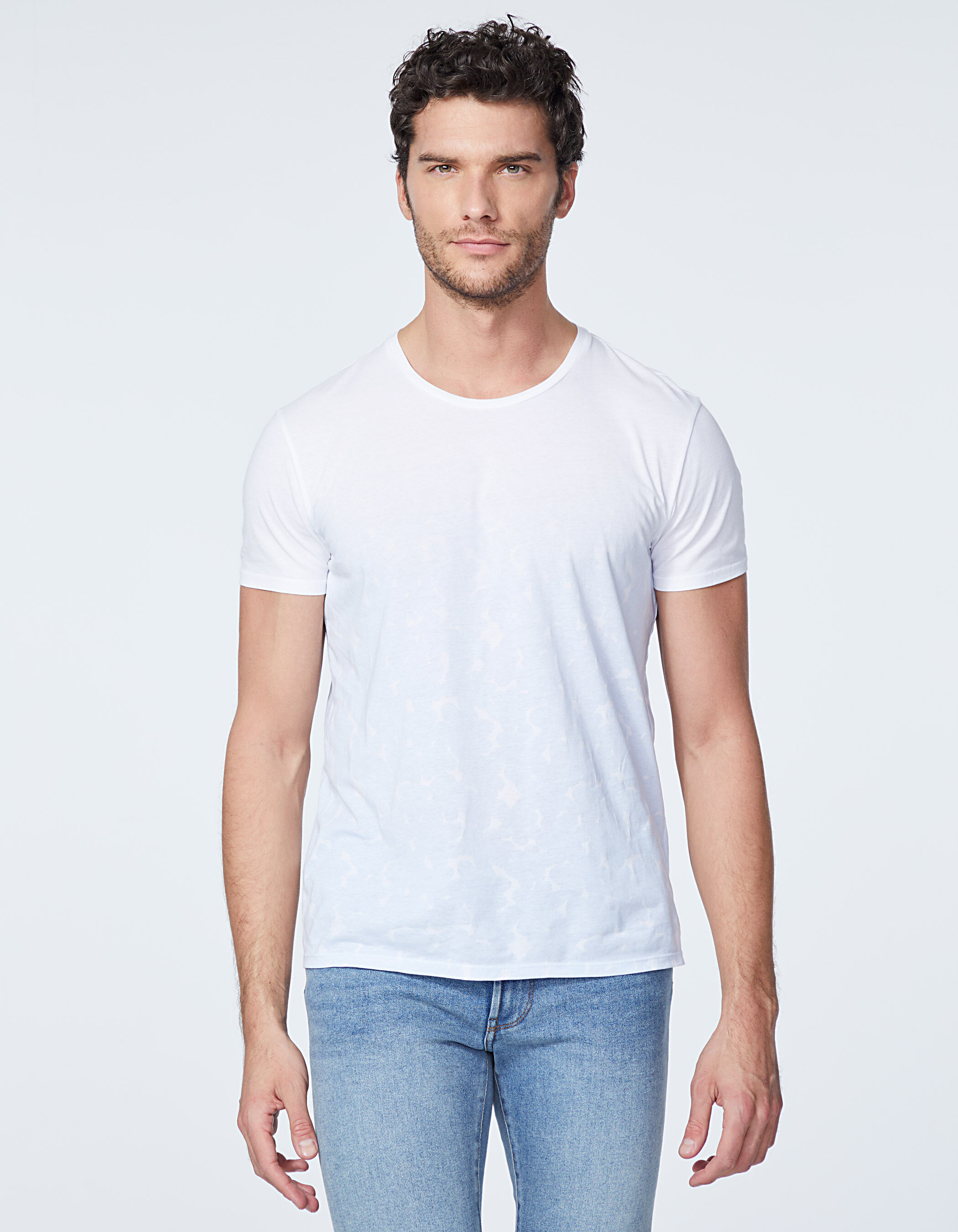 Men s white deep dye effect T shirt with flower motifs