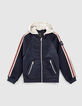 Marineblaue College-Jungenjacke mit Streifenbändern -1