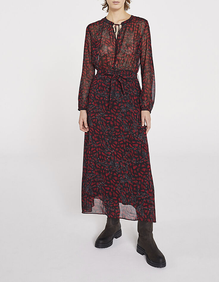 Langes Damenkleid aus voile, Red-Snake-und-Ketten-Print-6
