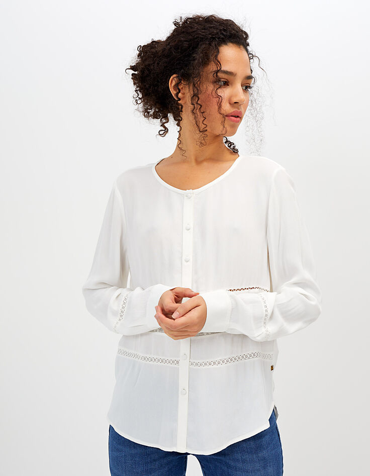 Chemise blanc cassé à bandes dentelle I.Code-3
