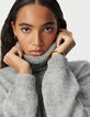 Grauer Rollkragenpullover für Damen mit Lurex-Rippung-4