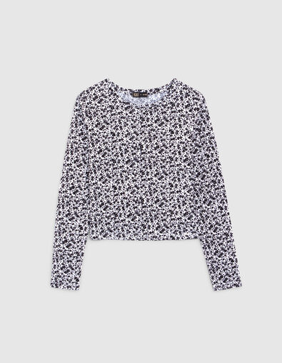 Gebroken wit T-shirt zwarte bloemenprint meisjes - IKKS