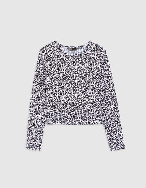 Gebroken wit T-shirt zwarte bloemenprint meisjes - IKKS