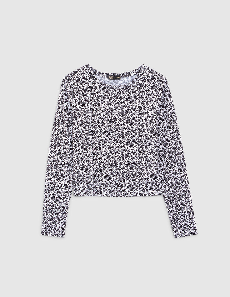 Gebroken wit T-shirt zwarte bloemenprint meisjes-1