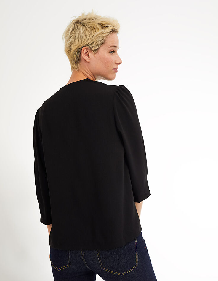 Top noir à encolure V en broderie anglaise I.Code-3