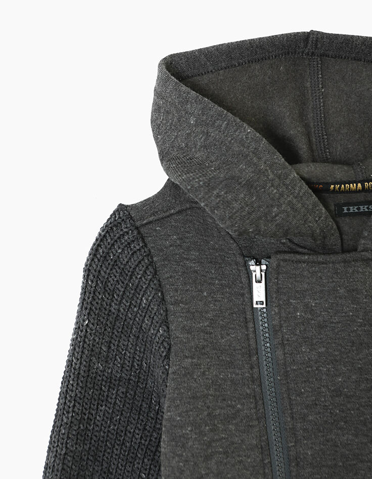 Cardigan gris esprit motard à manches tricot noir garçon -2 Cardigan gris esprit motard à manches tricot noir garçon -2