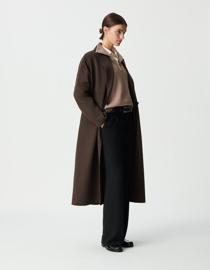 Women’s brown supple double-breasted long coat-3 Women’s brown supple double-breasted long coat-3