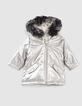 Zilveren parka gevoerd rubber luipaard babymeisjes-1