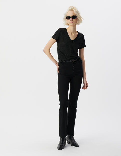 Women’s black woven lurex reversible V-neck T-shirt - IKKS