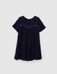 Marineblaues Mädchenkleid aus Krepp mit Atebas-Stickerei-1