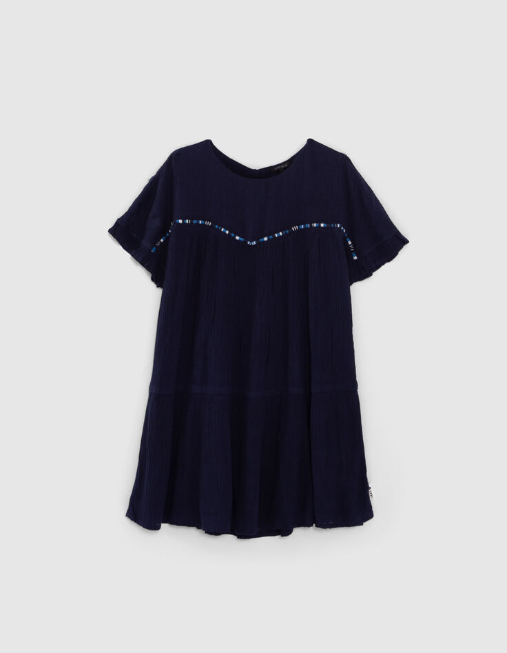 Marineblaues Mädchenkleid aus Krepp mit Atebas-Stickerei-1