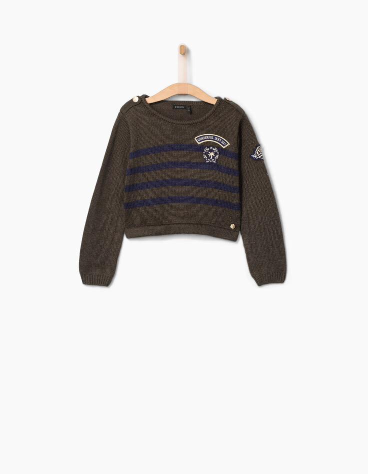 Robe 2 en 1 à plissé doré avec pull kaki fille-7 Robe 2 en 1 à plissé doré avec pull kaki fille-7