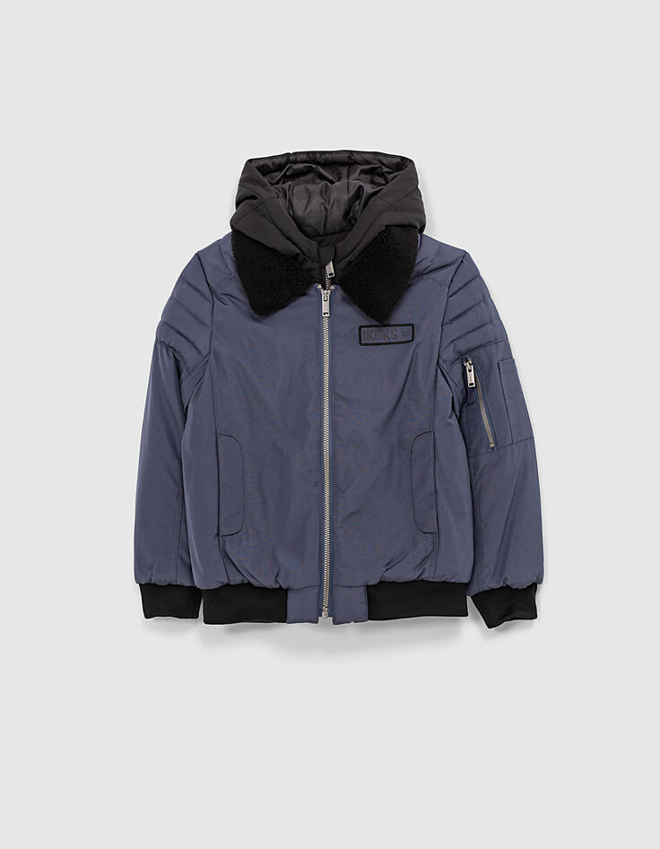 Boys&rsquo; slate bomber jacket with hood facing-1