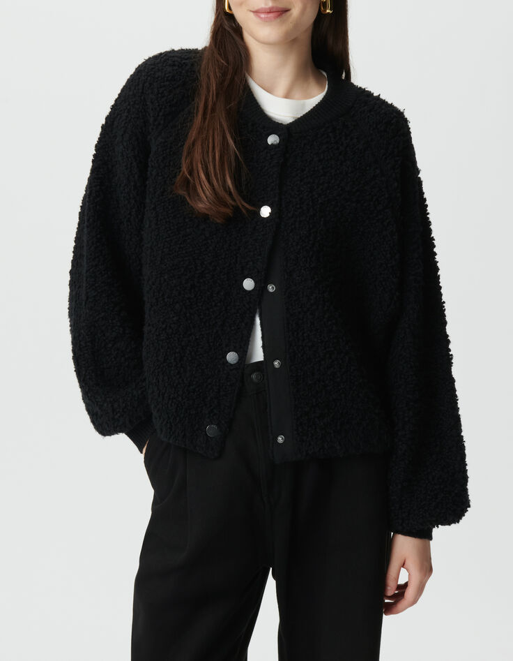Women&rsquo;s black bouclette knit cardigan-3
