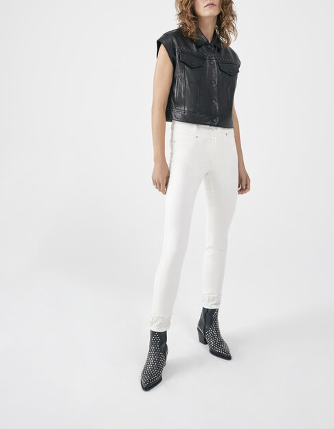 Witte slim jeans sculpt up hoge taille studs onderaan - IKKS