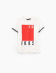 Camiseta blanco roto con marco rojo niño -1