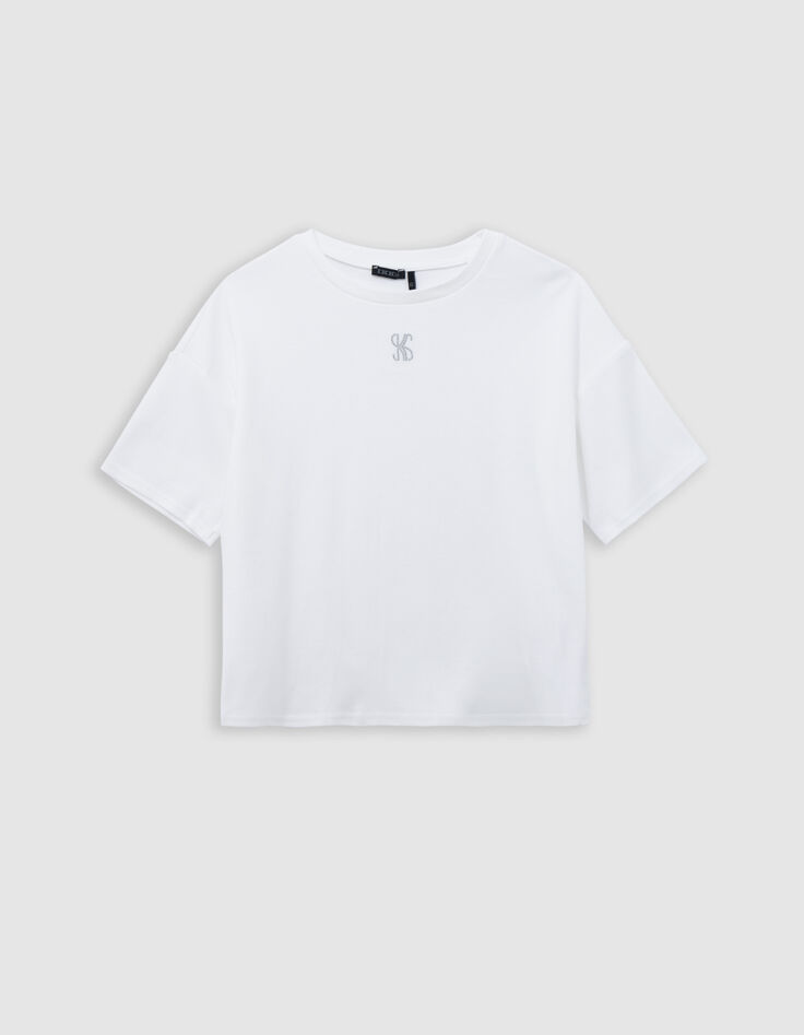 Ensemble salopette bleue et T-shirt blanc fille-8