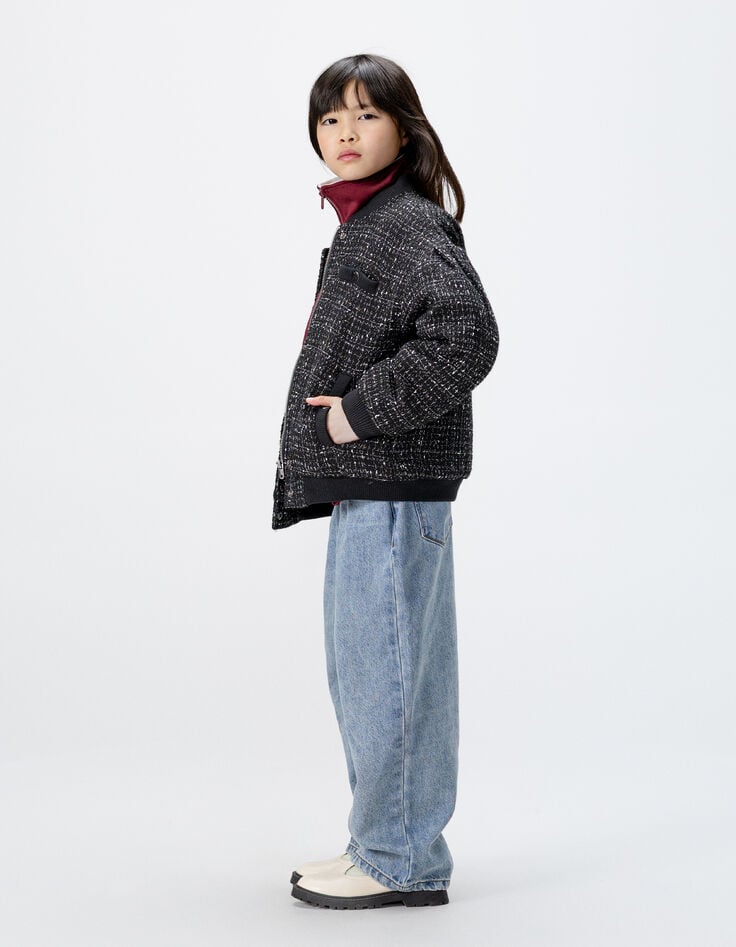 Blouson noir esprit tweed fille-3 Blouson noir esprit tweed fille-3