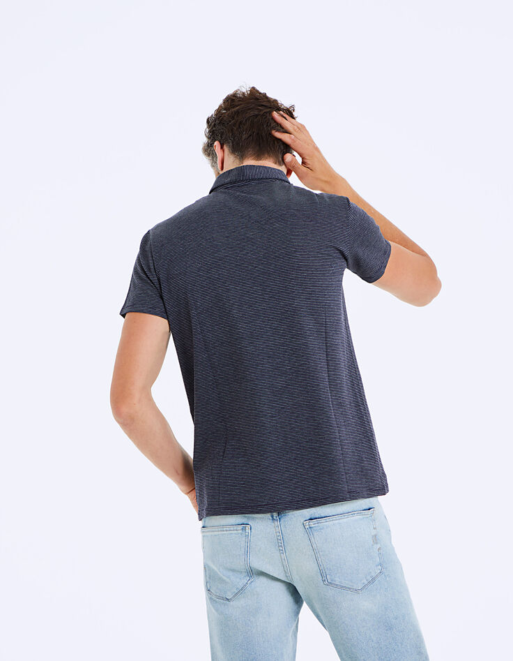 Polo bleu marine à rayures fines Homme-3 Polo bleu marine à rayures fines Homme-3