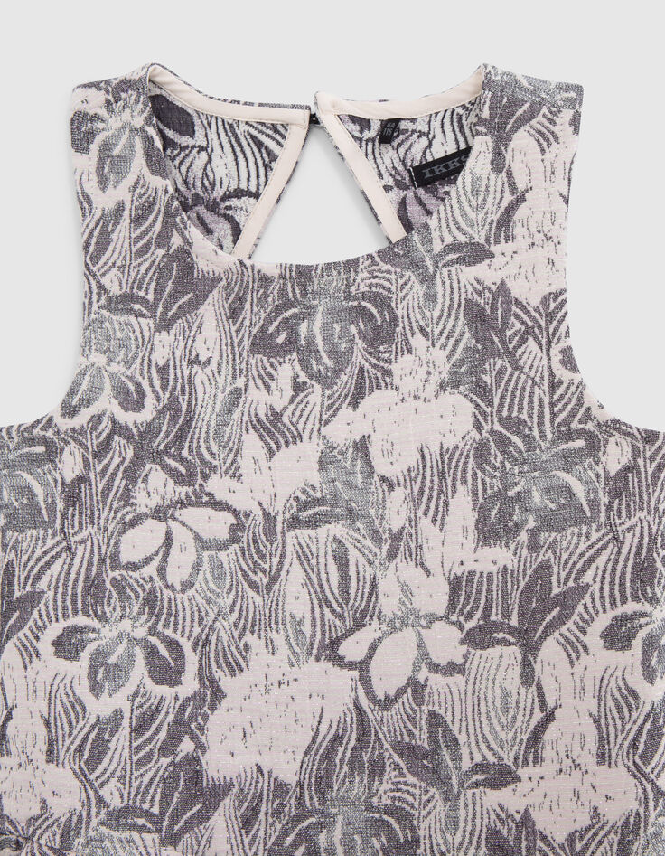 Gebloemde maxi meisjesjurk in ecru jacquard-2