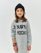 Girls' mid-grey marl knit hooded dress-1