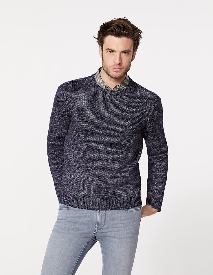 Men's navy mouliné knit sweater-3 Men's navy mouliné knit sweater-3