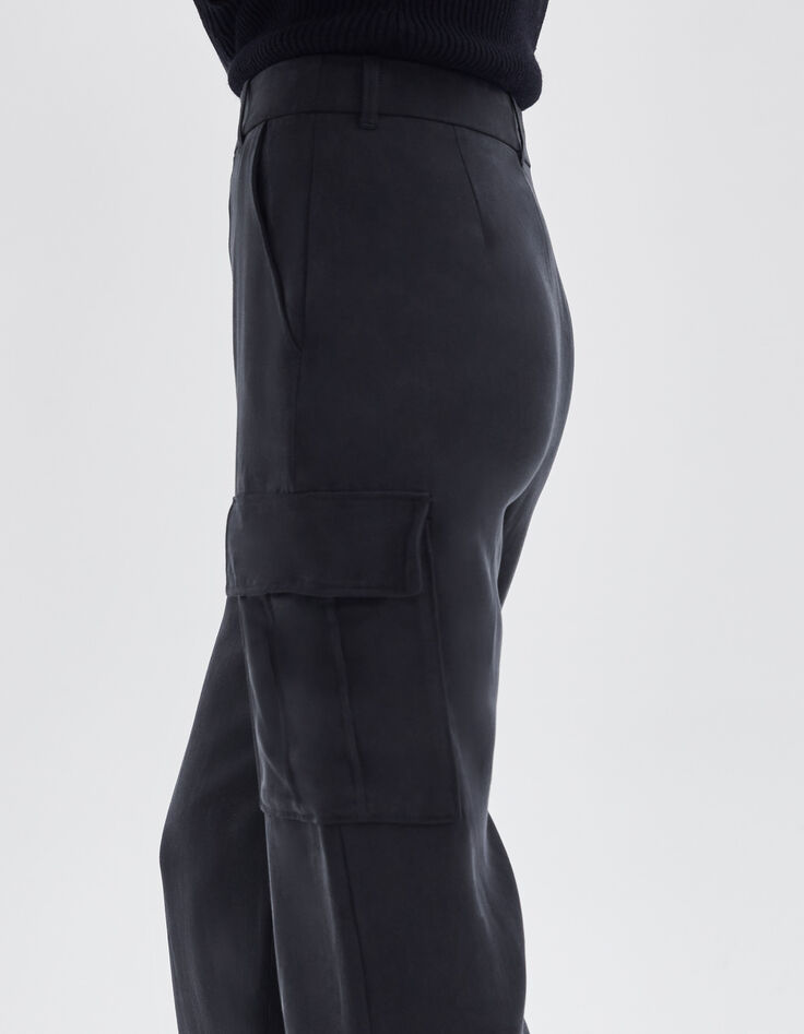 Pantalon battle noir Lyocell® taille haute Femme-4 Pantalon battle noir Lyocell® taille haute Femme-4
