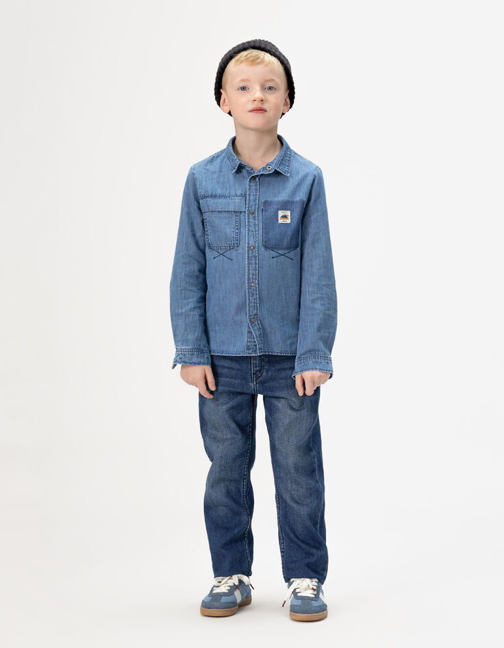 Blauw jeanshemd afneembare kap jongens-1