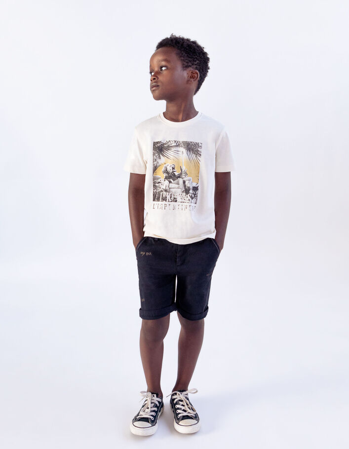 Boys' black chino shorts with saddle stitched pockets