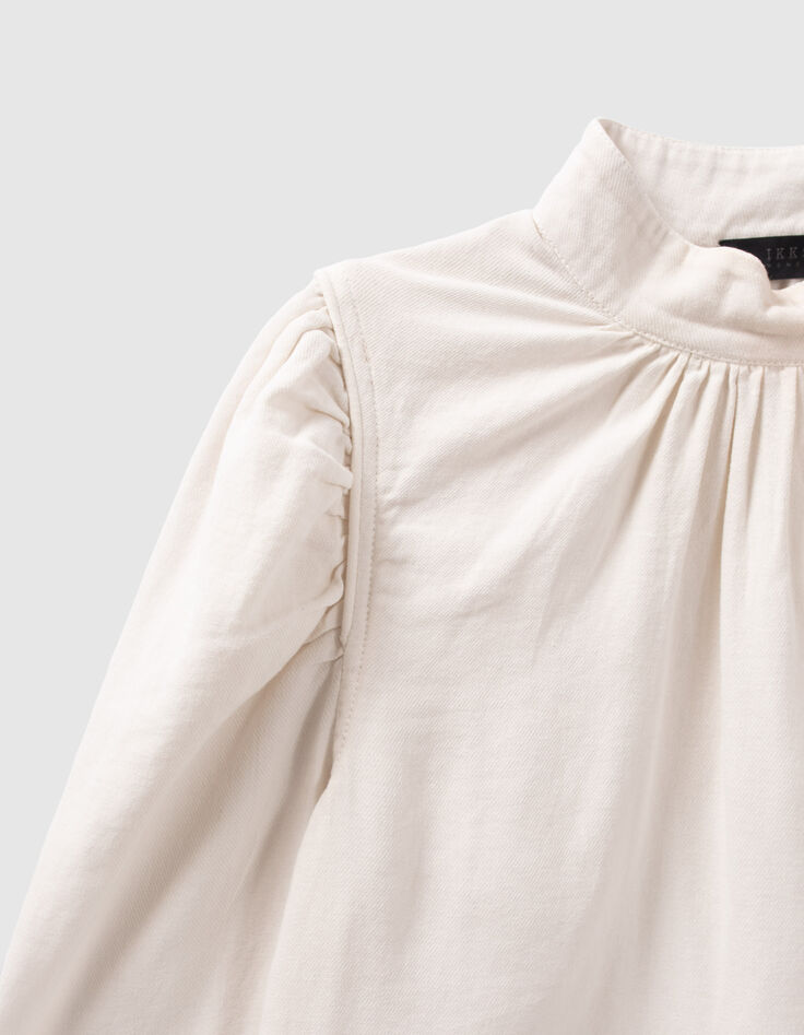 Blouse kalkkleur biokatoen kraag met knopen Dames-8