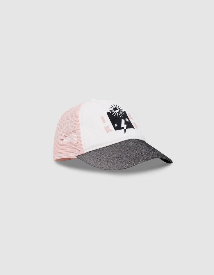 Pet in roze en wit met zilver klep meisjes-1