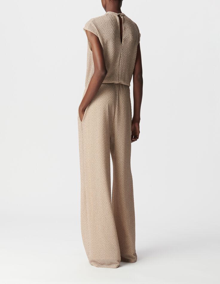Dames jumpsuit met visgraatmotief in goud-3