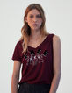 Tee-shirt grenat en coton modal flammé visuel tatoo femme-1