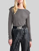 Graues Damen-T-Shirt mit kleinen Perlen an den Schultern-2