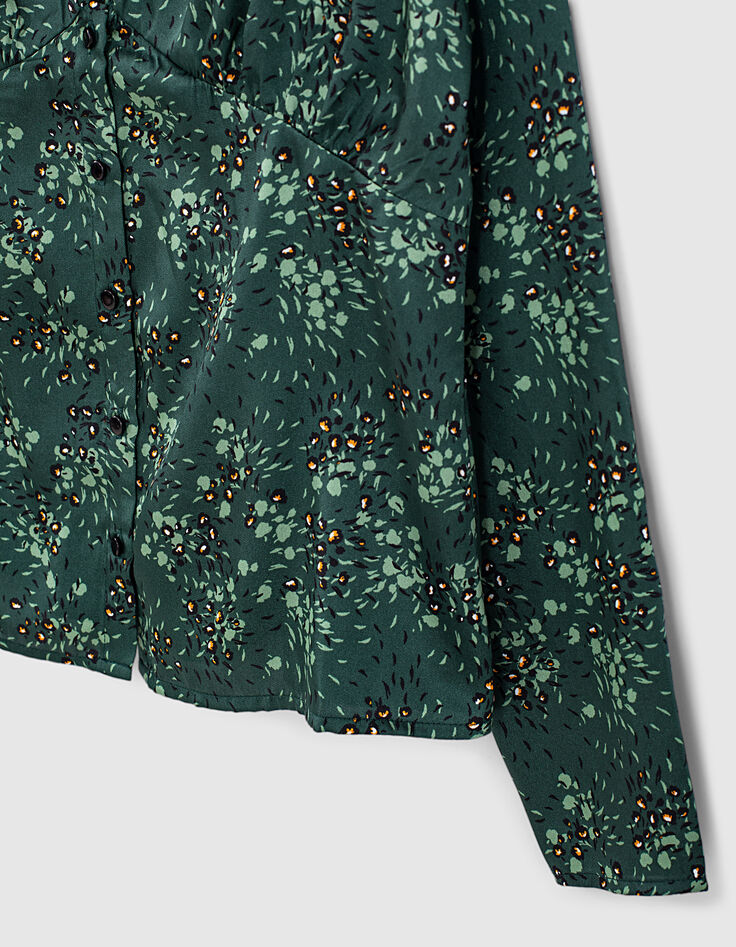 Blouse manches longues col V imprimé floral bleu femme-3