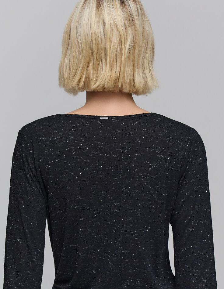 Schwarzes T-Shirt aus Strick für Damen mit Schmuckkragen aus Lurex-5 Schwarzes T-Shirt aus Strick für Damen mit Schmuckkragen aus Lurex-5