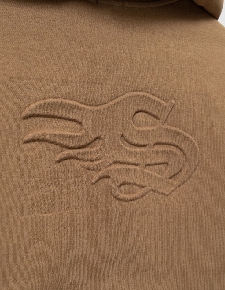 Sweat à capuche zippé camel embossé dos garçon-6