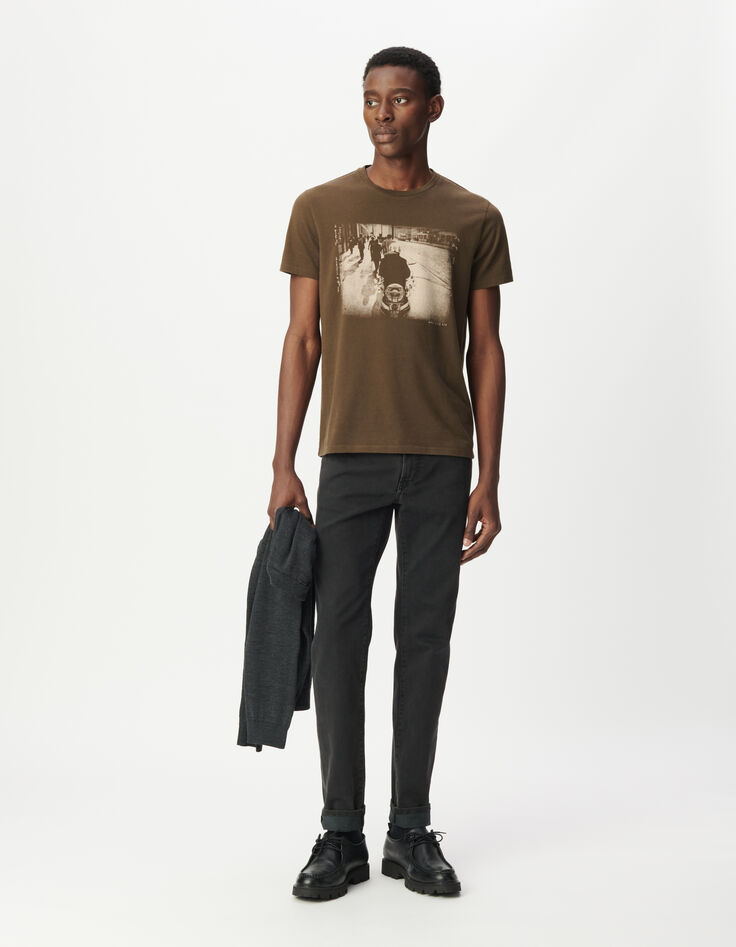 Camiseta manga corta caqui foto motero hombre-1