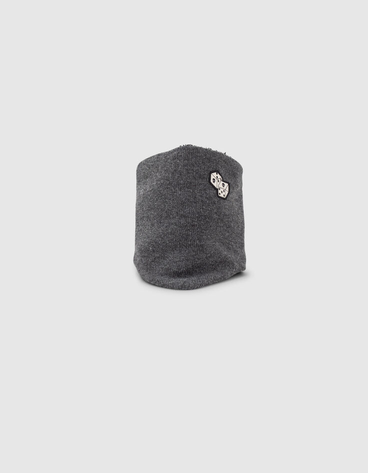 Boys&rsquo; grey fur-lined knit snood with dice badge-5