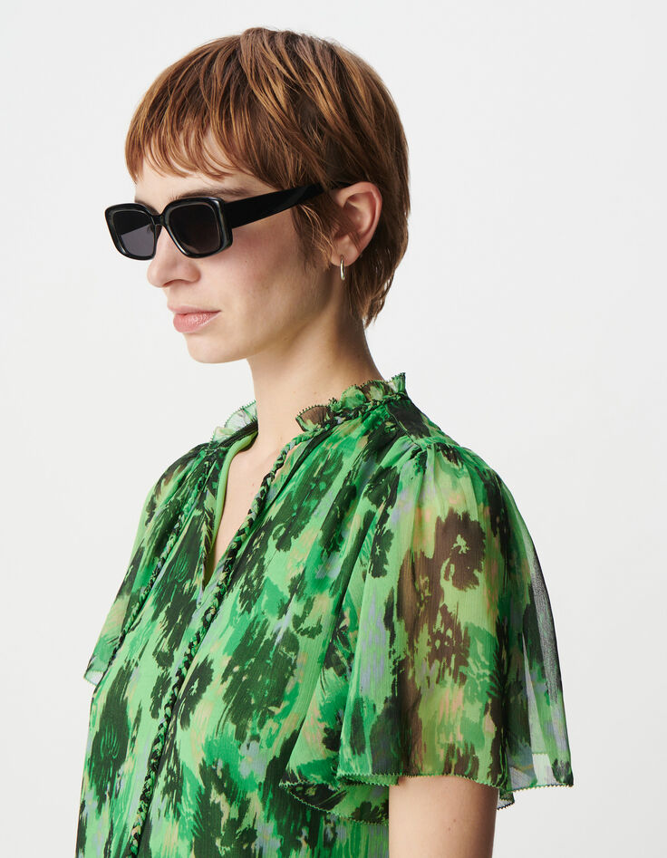 Grünes, locker sitzendes Kleid mit abstraktem Muster für Damen-4